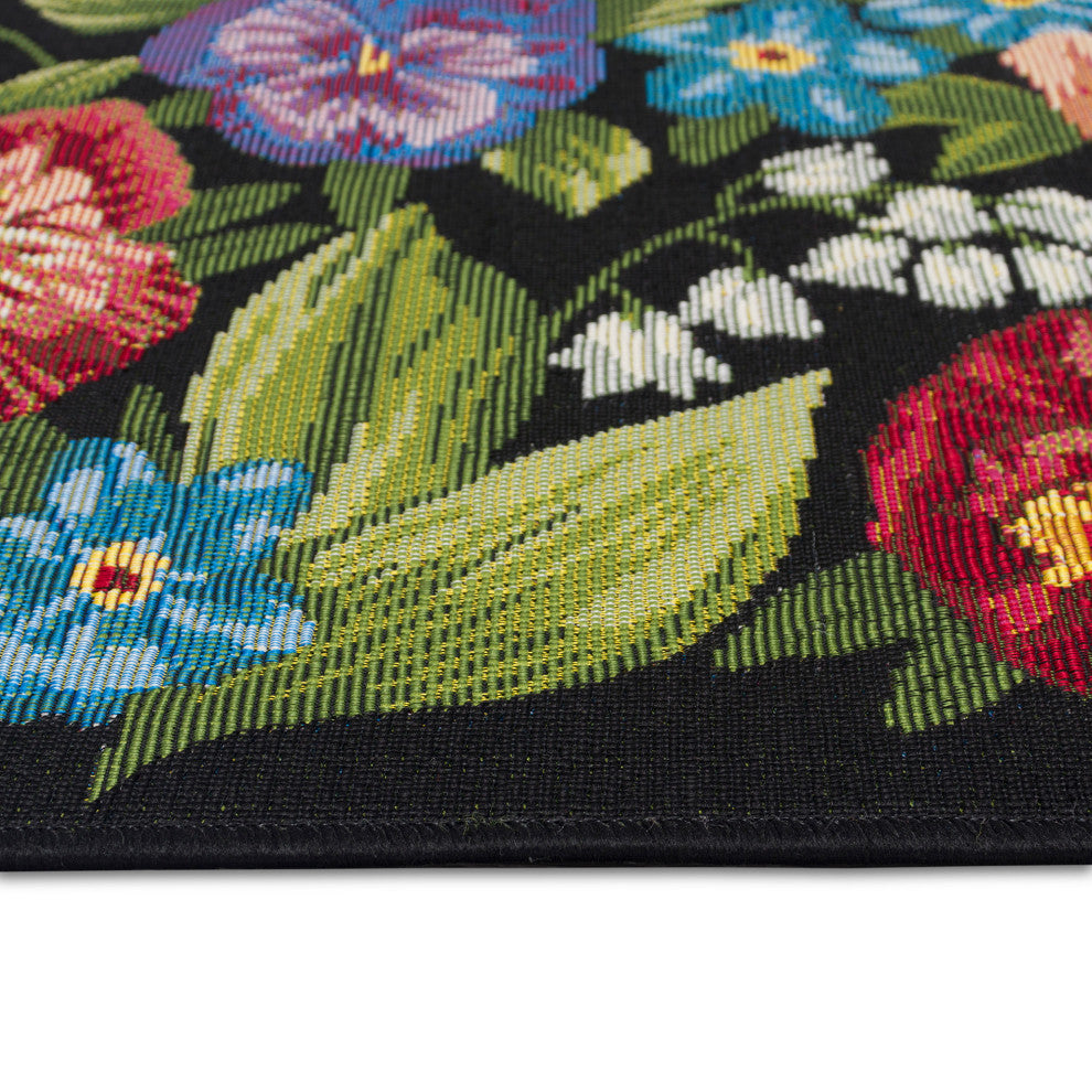 Esencia Secret Garden Indoor/Outdoor Mat, Black, 2'5" X 3'11"