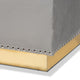 Glam and Luxe Grey Velvet Fabric Upholstered and Gold PU Leather Storage Ottoman