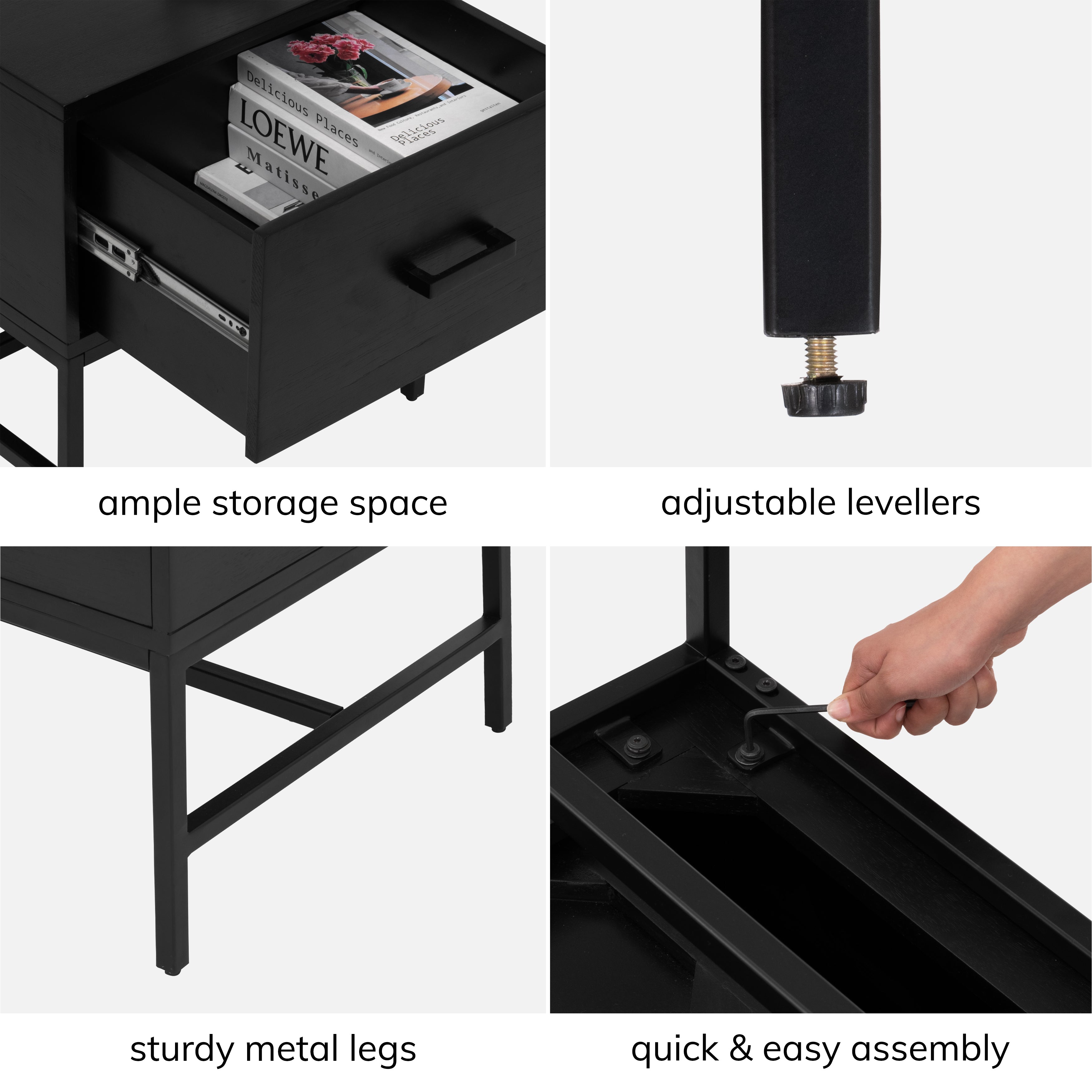 Eden Night Stand Table, Black