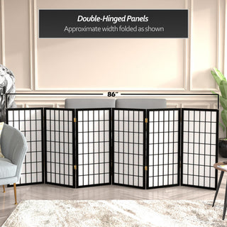 3' Tall Window Pane Shoji Screen, Black, 6 Panels
