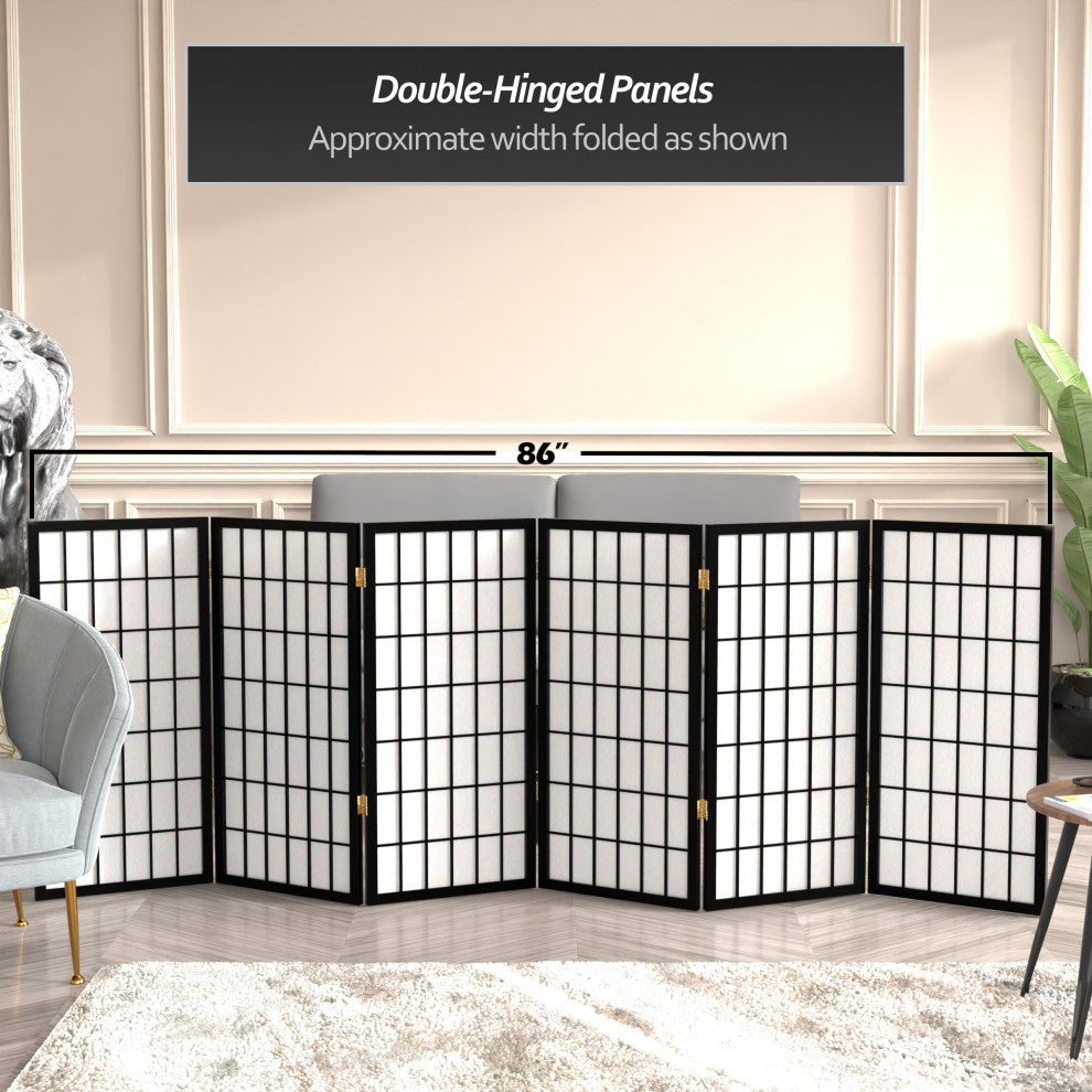 3' Tall Window Pane Shoji Screen, Black, 6 Panels