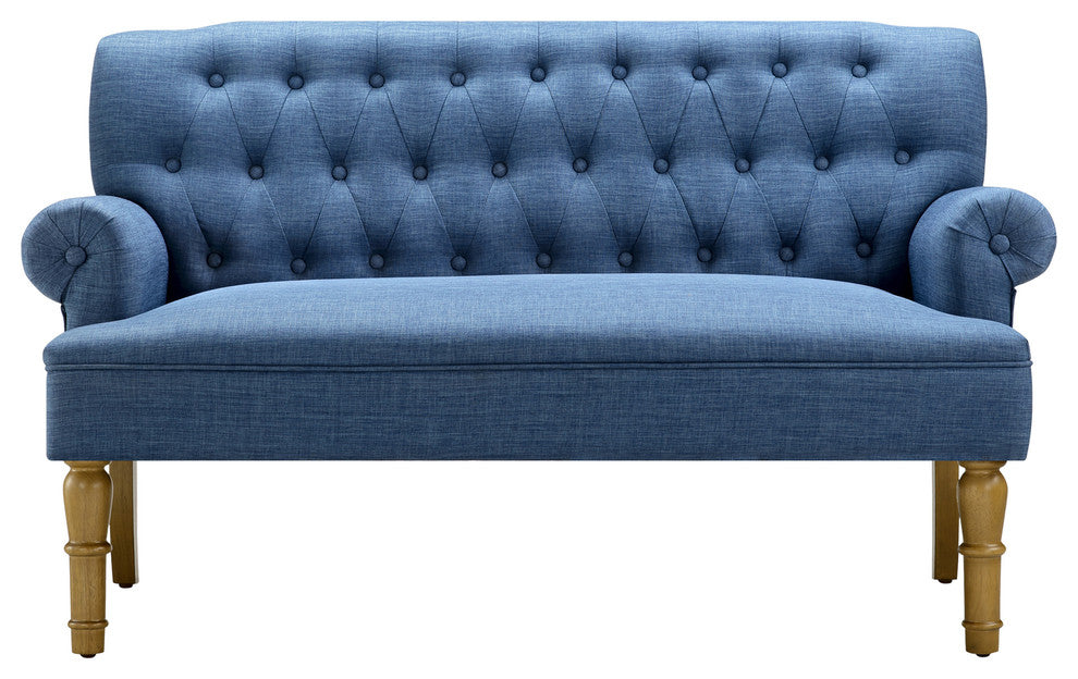Hermosa Upholstered Settee, Navy, Linen
