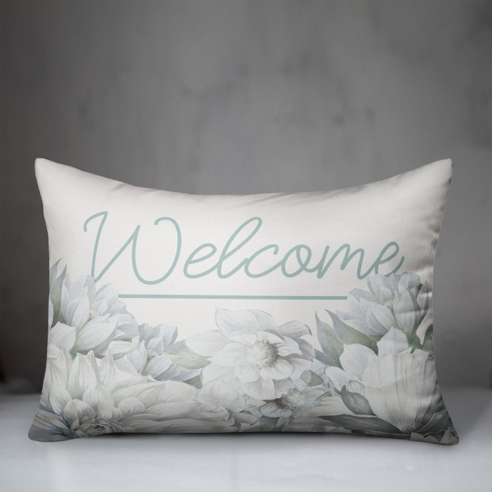 Welcome White Painted Dahlias 3 14x20 Spun Poly Pillow