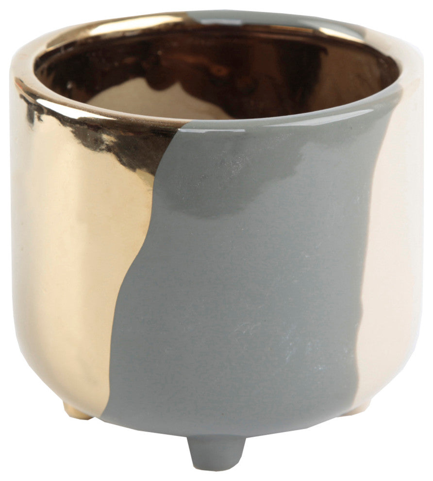 4.8" 3-Tone Footed Ceramic Planter, Grey