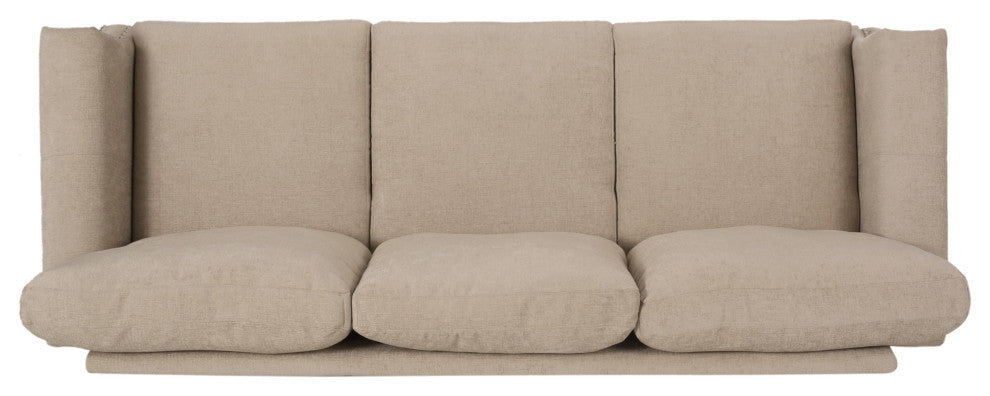Dobles Contemporary Fabric 3-Seater Sofa, Nailhead Trim, Sand/Dark Brown