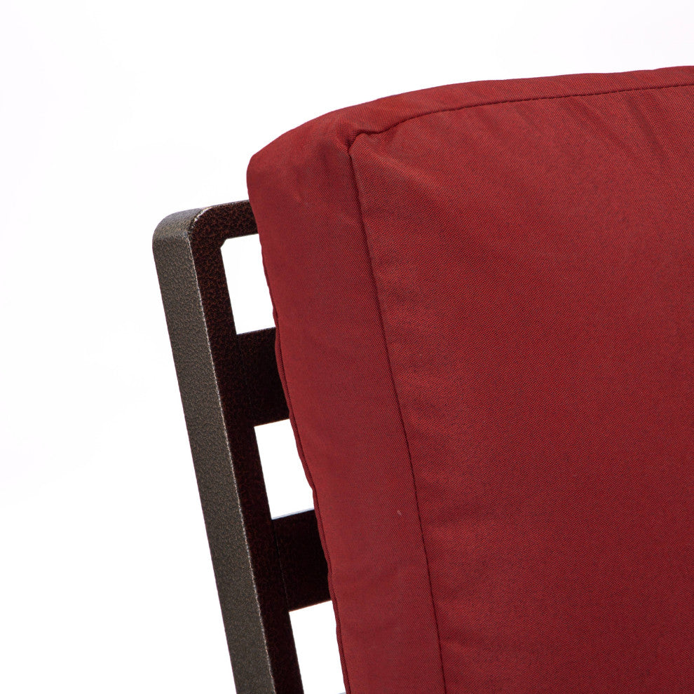 Leisuremod Walbrooke Patio Loveseat With Brown Aluminum Frame, Red