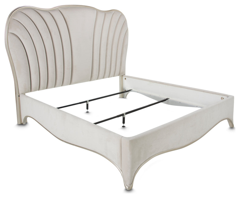 London Place Queen Velvet Panel Bed - Creamy Pearl
