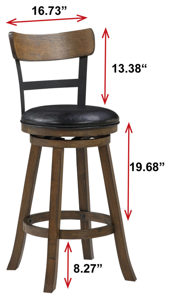 Riverside Walnut High Back Wood and Metal Bar Stool, 42.5 in.
