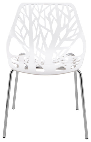 LeisureMod Asbury Plastic Stackable Dining Chair With Chromed Legs Set of 4, White