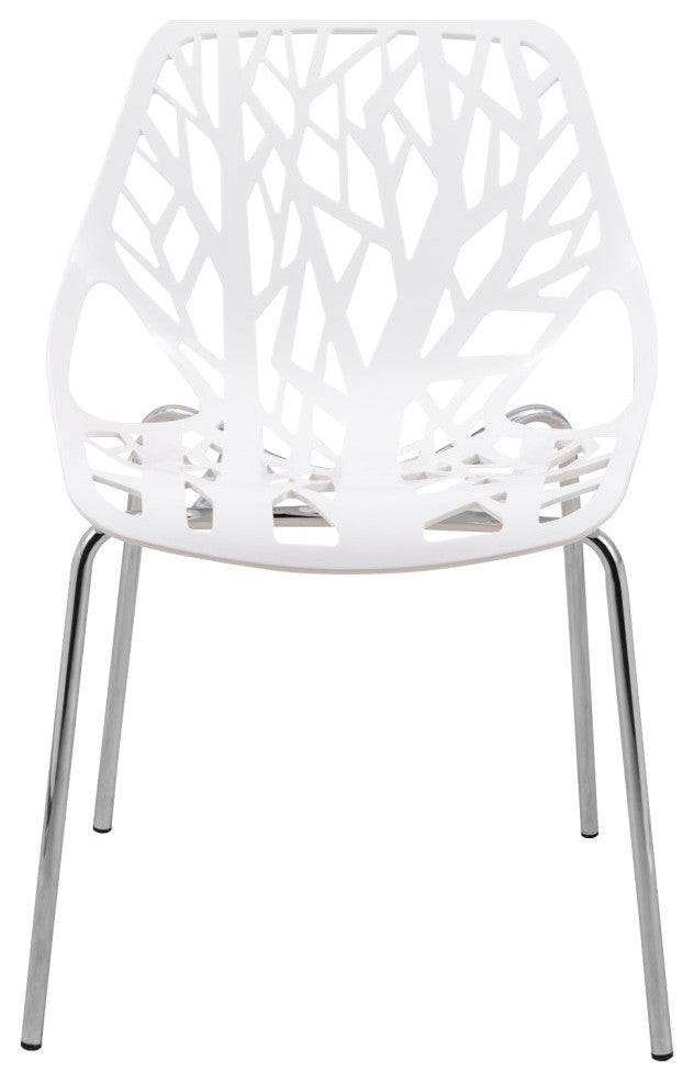 LeisureMod Asbury Plastic Stackable Dining Chair With Chromed Legs Set of 4, White