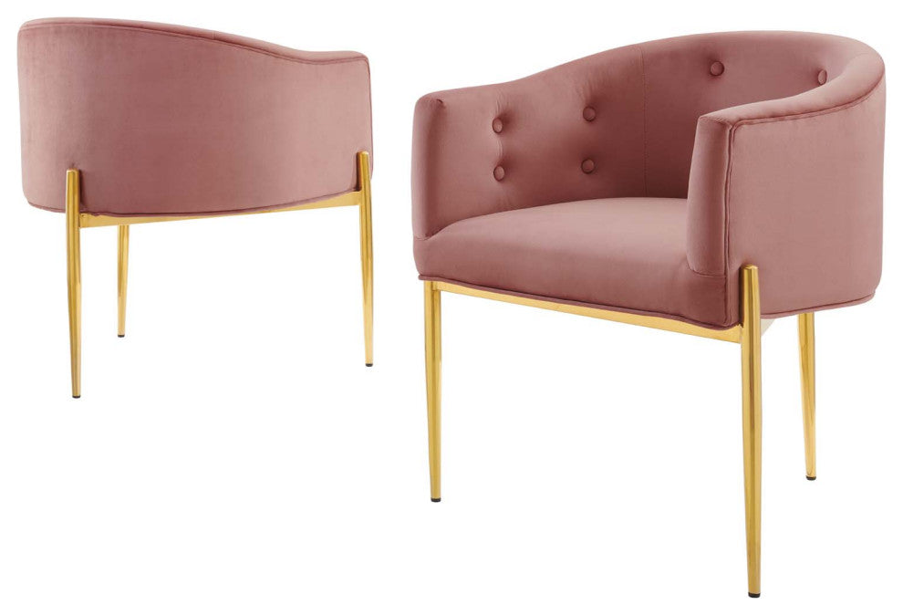 Tufted Accent Chair, Set of 2, Velvet, Metal, Pink, Modern, Lounge Hospitality