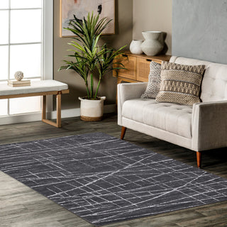 Low-Pile Pierce Charcoal/Ivory Rug, Charcoal, 10'x14'