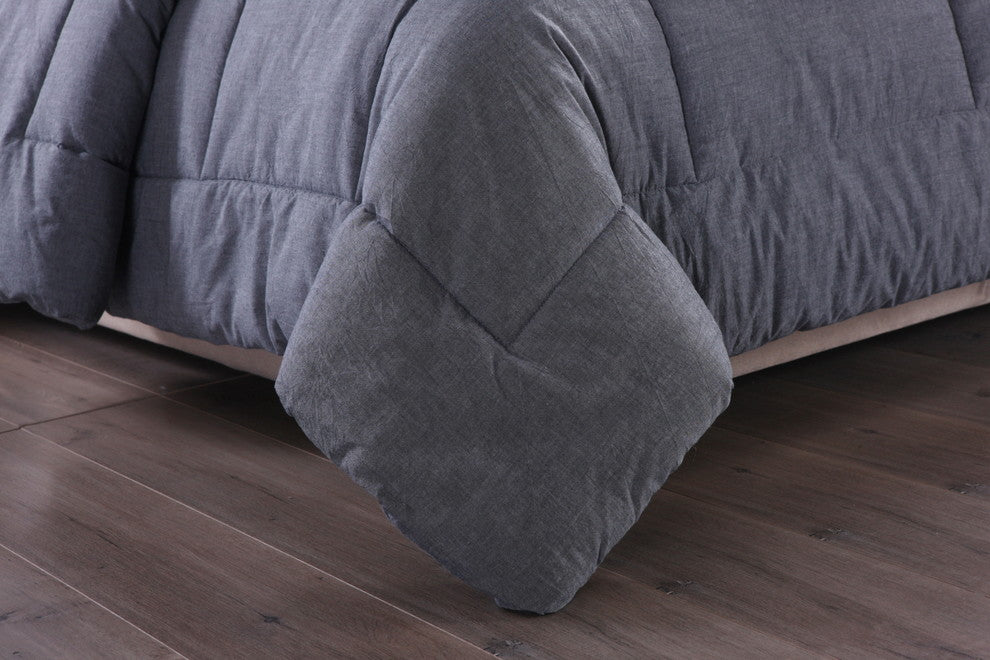 Washed Cotton Comforter Mini Set, Gray, Full/Queen