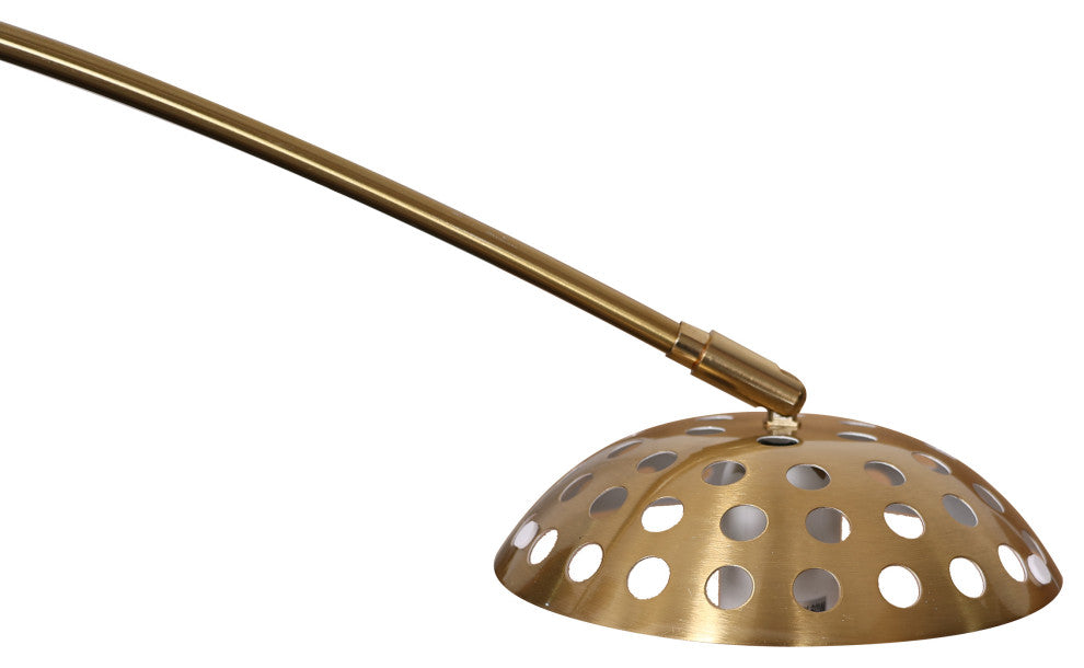 Leisuremod Arco Floor Lamp With White Marble Base and Metal Lamp Shade, Gold