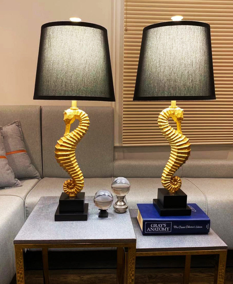 Set of 2 Seahorse Table Lamps, Gold