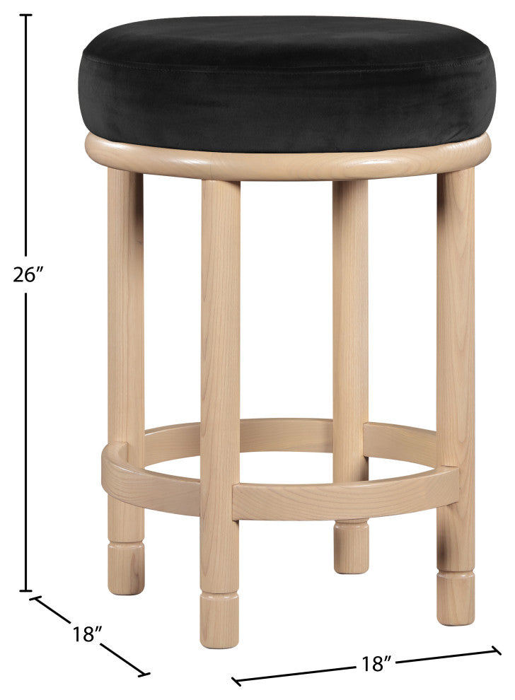 Monette Upholstered Bar and Counter Stool, Black, Velvet, Natural Finish