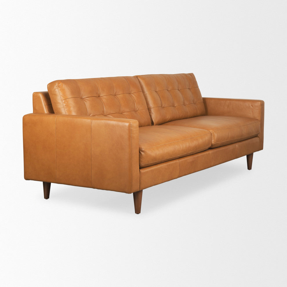 Olaf 88.2Lx37.8Wx35H Tan Leather Sofa