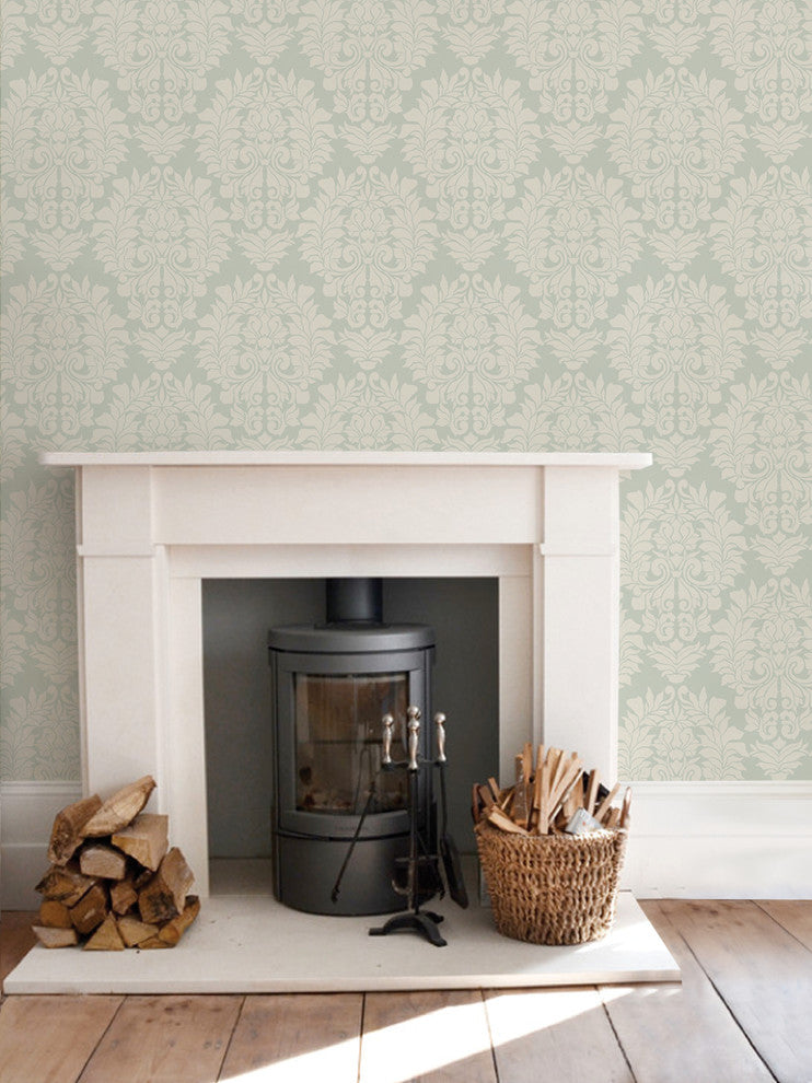 Classic Damask Peel and Stick Vinyl Wallpaper, Sage Green, 24"w X 108"h