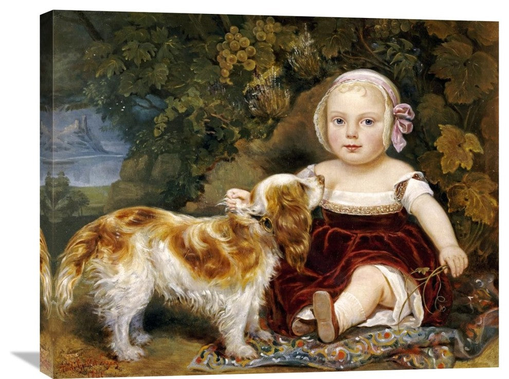 "A Young Child With a Spaniel" Canvas Giclee by Amila Guillot-Saguez, 30"x24"