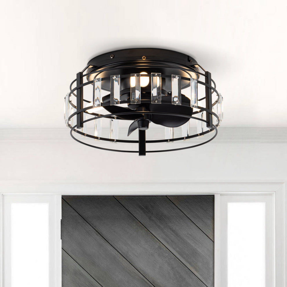 12.7 Black Crystal Cage Flush Mount Ceiling Fan with Remote Control