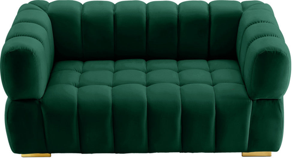 Gwen Velvet Upholstered Chair, Green, Loveseat