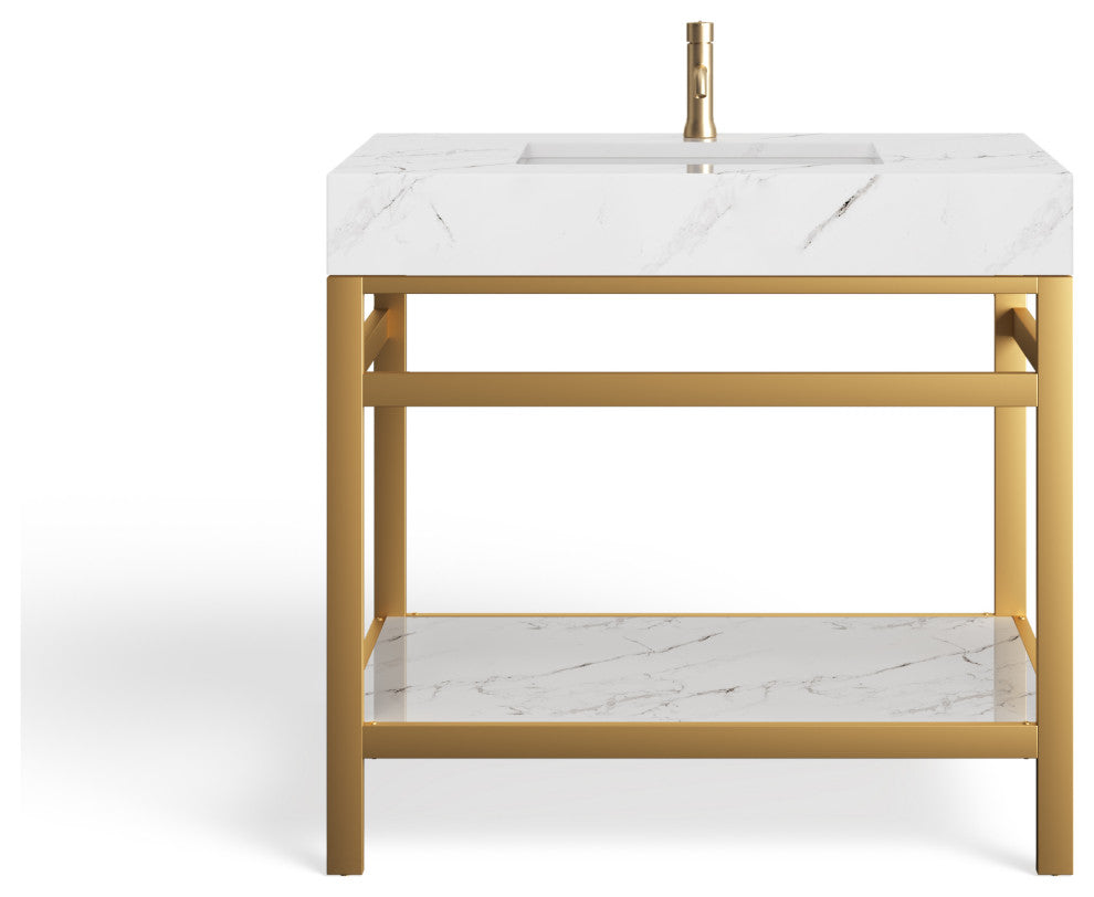 The Condesa Bathroom Vanity, Brushed Gold, 36", Single Sink, Freestanding