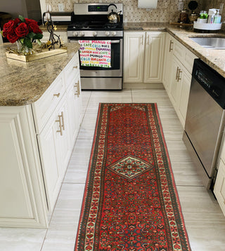 Fine Vintage Distressed Aazim Red/Ivory Runner, 2'11 x 14'0