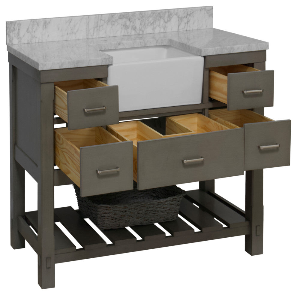 Charlotte 48" Bathroom Vanity, Weathered Gray, Carrara Marble