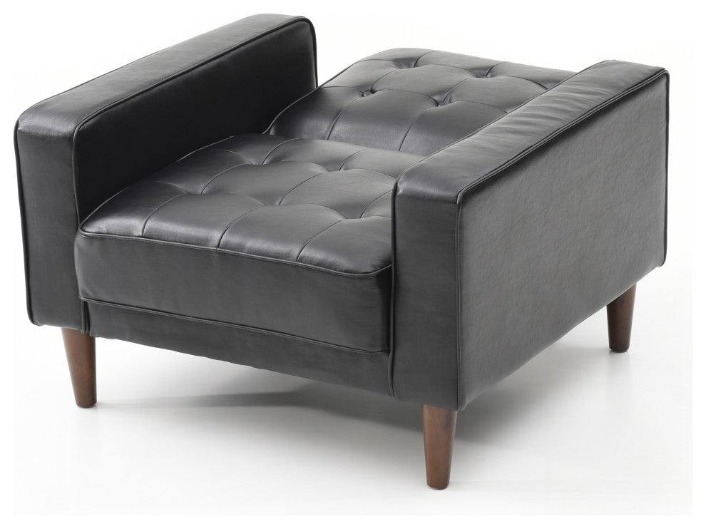 Navi Sleeper Chair, Tan Fabric, Black Faux Leather