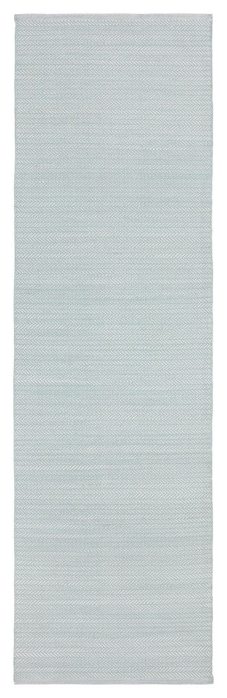 Dash & Albert Herringbone Light Blue/Ivory Indoor/Outdoor Rug, Blue, 2'6" x 12'