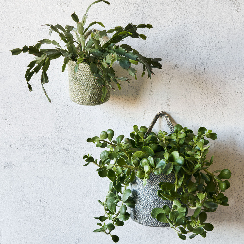 Melia Woven Jute Hanging Basket with Handle 4.6 x 5.2 x 4.8in. Sage Green