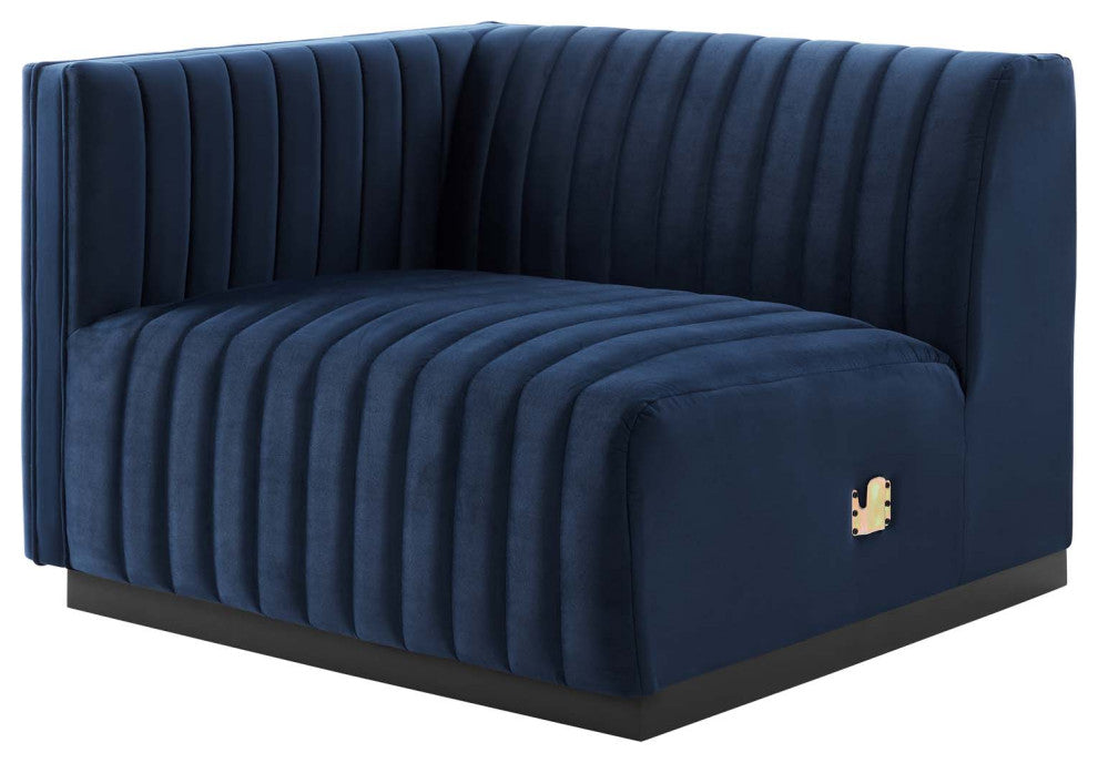Conjure Channel Tufted Performance Velvet 6-Piece Sectional, Black Midnight Blu