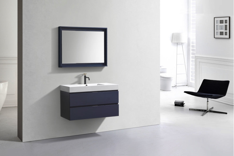 Bliss 40" Blue Wall Mount Modern Bathroom Vanity