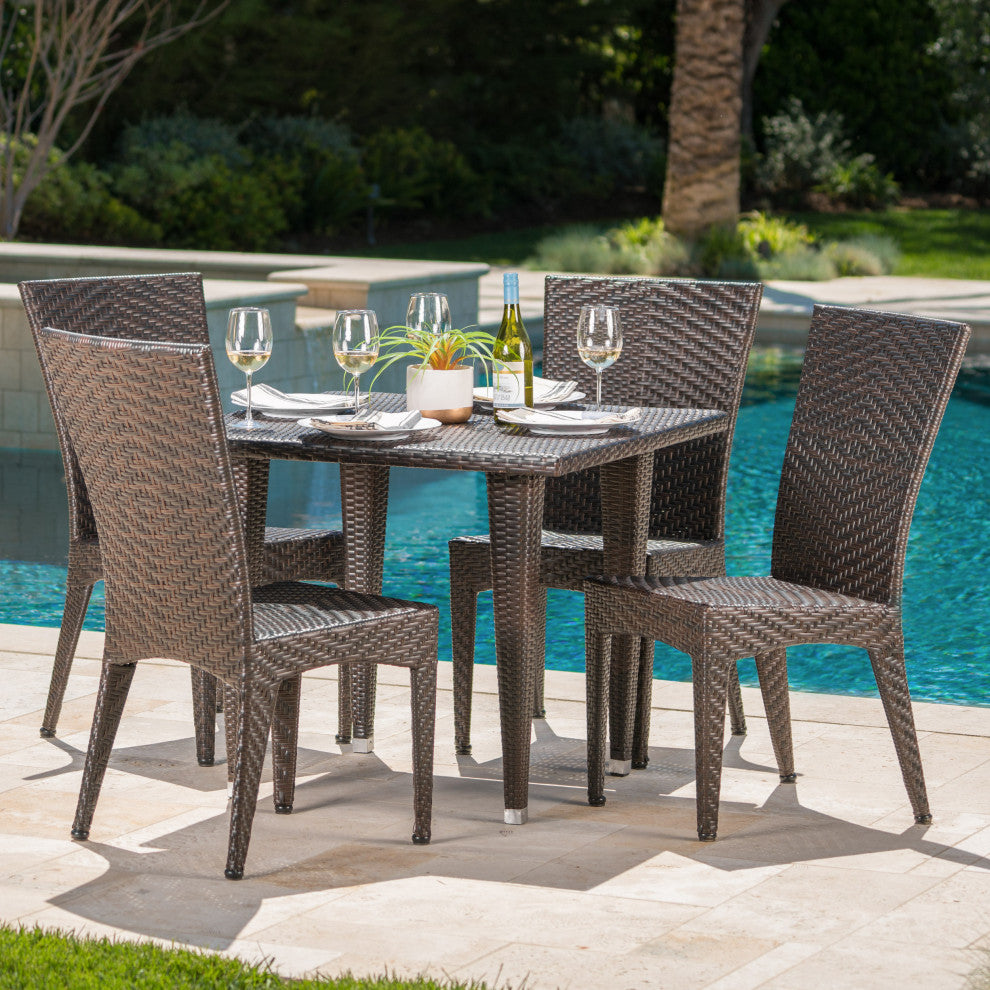 GDF Studio 5-Piece Brooklyn Outdoor Wicker Dining Set