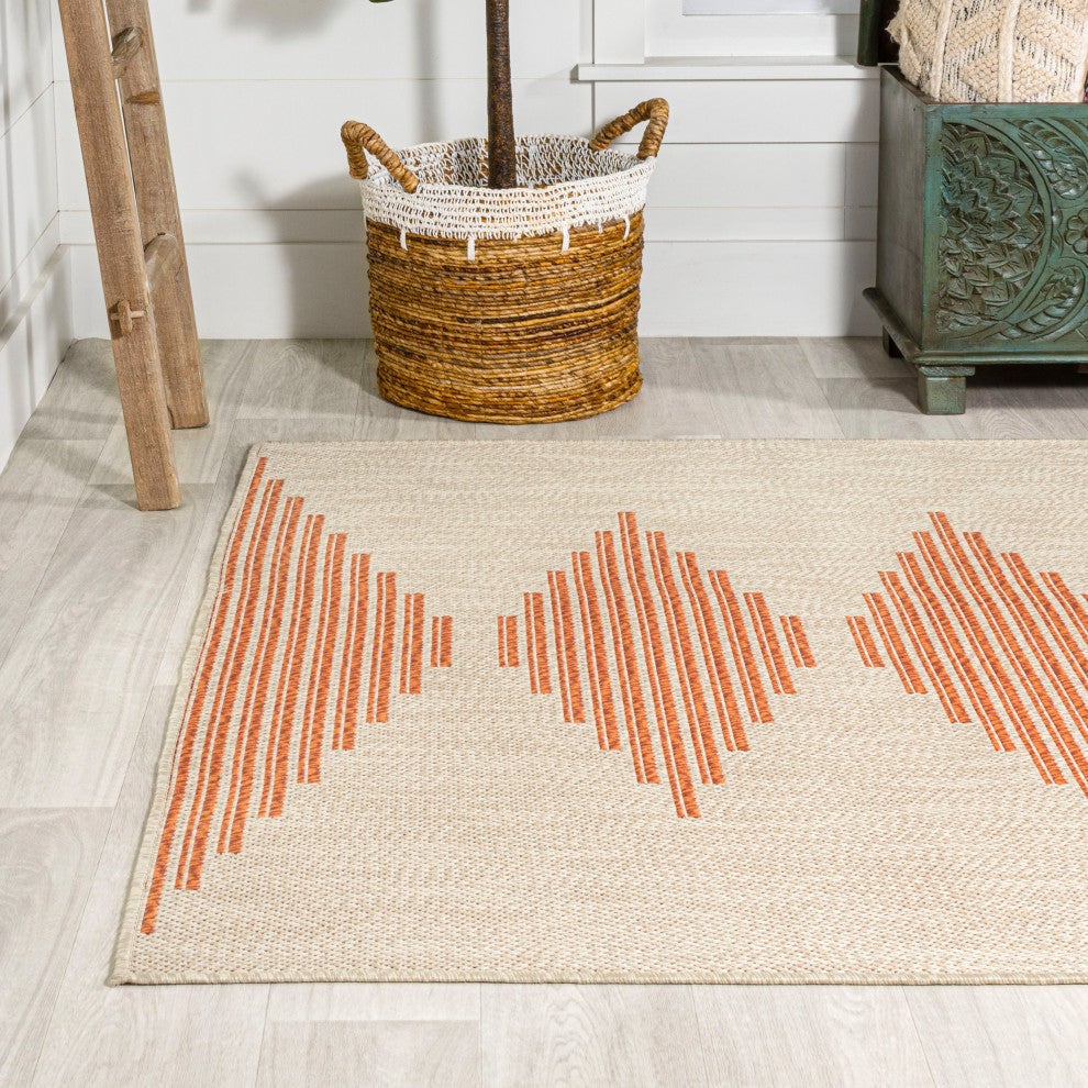 Vinales Diamond Stripe Indoor/Outdoor Area Rug, Beige/Orange, 8x10