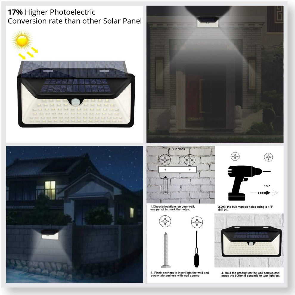 Smart Outdoor 100 LEDs Solar Light Sensor Security Light, 2 Pack