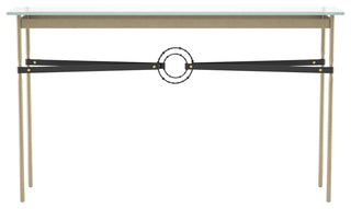 Equus Console Table, Soft Gold Finish - Black Accents - Black Leather Strap