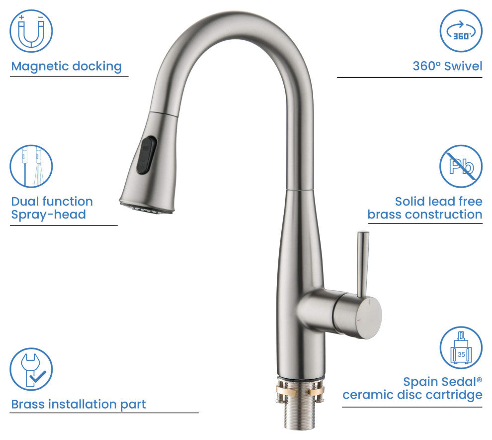 Bari Single Handle Pull Down Sink Faucet and Soap Dispenser, Brushed Nickel