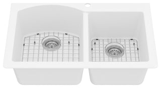 Karran Drop-In Quartz 33" 1-Hole 60/40 Double Bowl Sink Kit, White