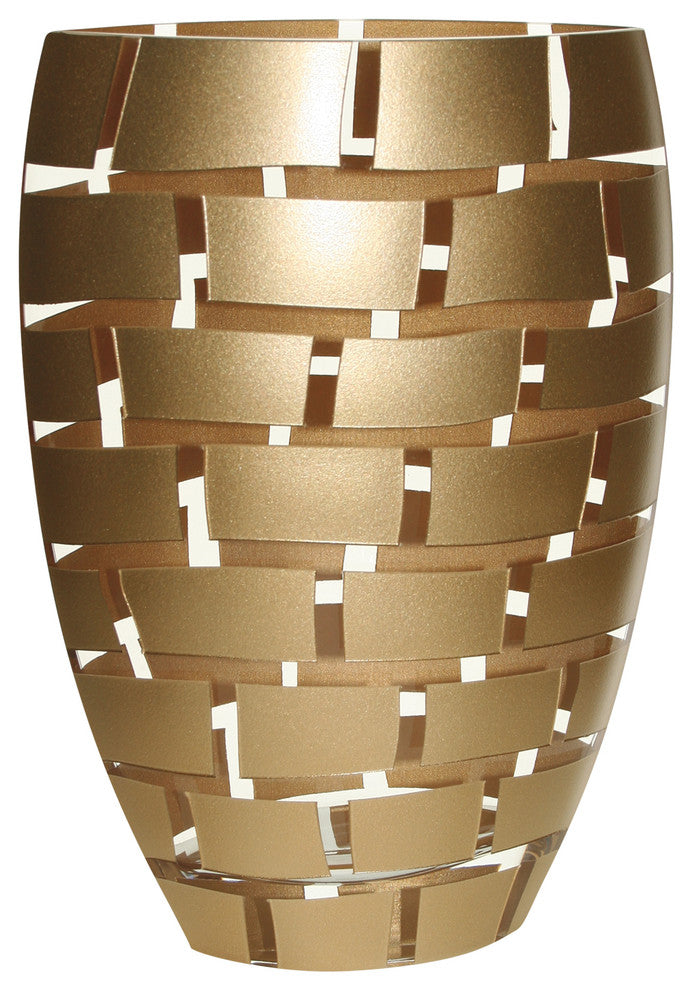 Badash CD750 Gold Wall Design Mouth Blown European 12" Crystal Vase