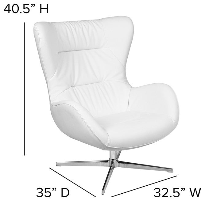 White LeatherSoft Swivel Wing Chair and Ottoman Set