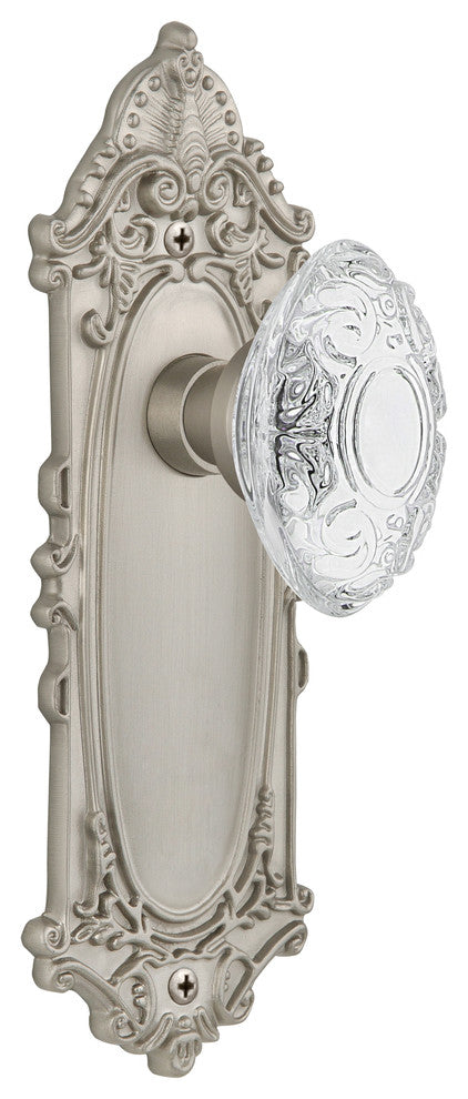 Victorian Plate Double Dummy Crystal Victorian Knob, Satin Nickel, VICCVI