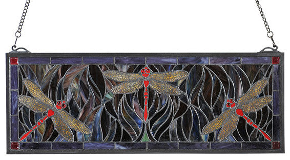 Meyda lighting  48091 28"W X 10"H Tiffany Dragonfly Trio Stained Glass Window