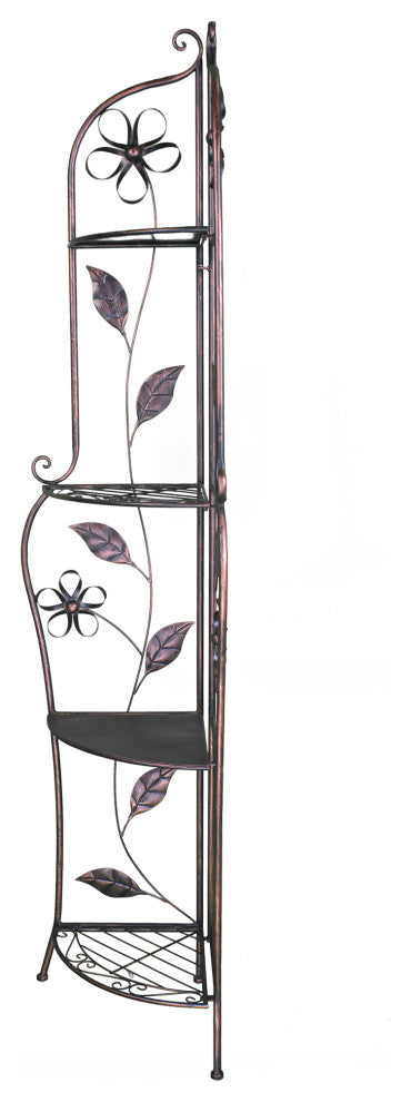 HomeRoots 16" X 3.5" X 67.5" Copper Steel Corner Bakers Rack With Shelves