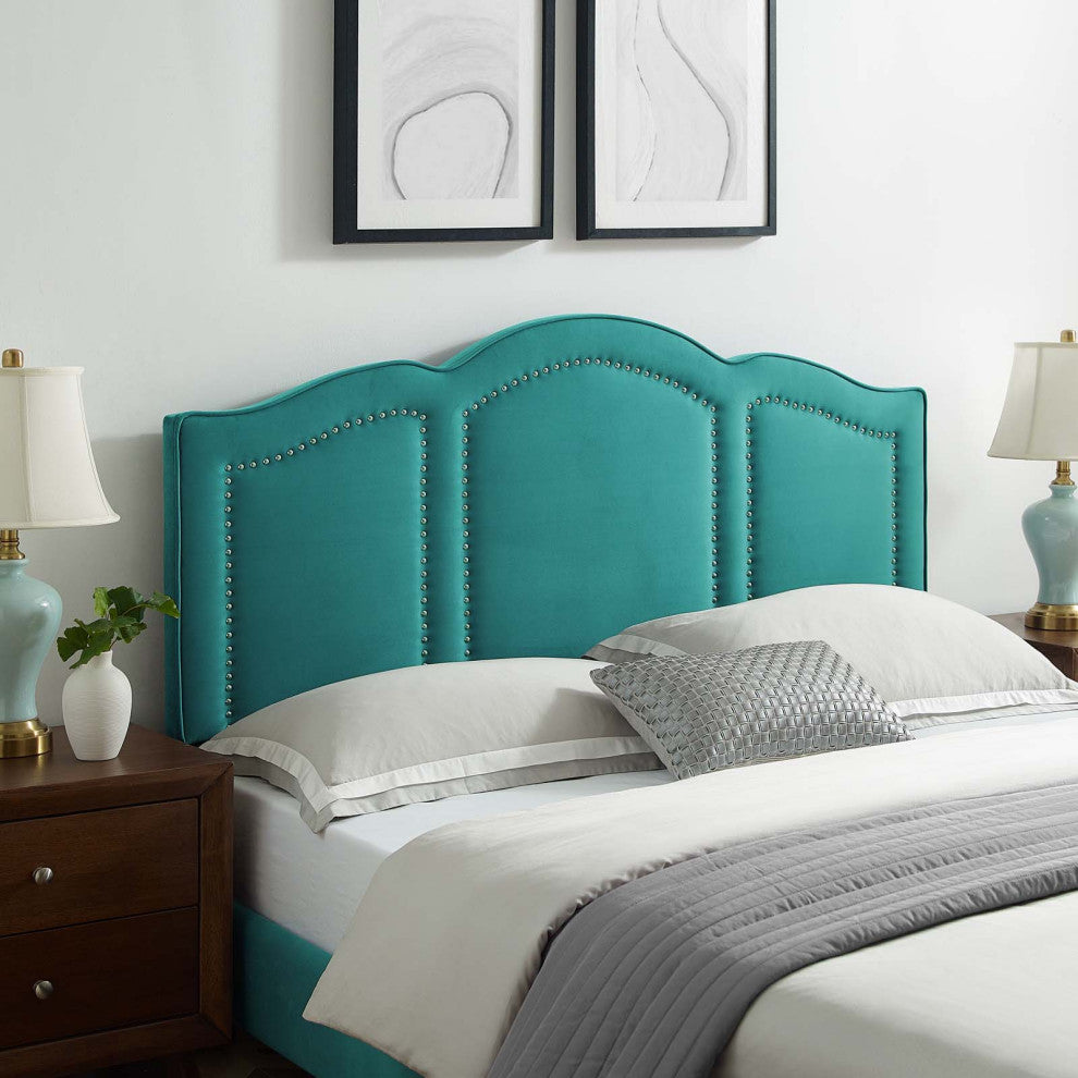 Headboard, Twin Size, Velvet, Teal Blue, Modern Contemporary, Bedroom Master