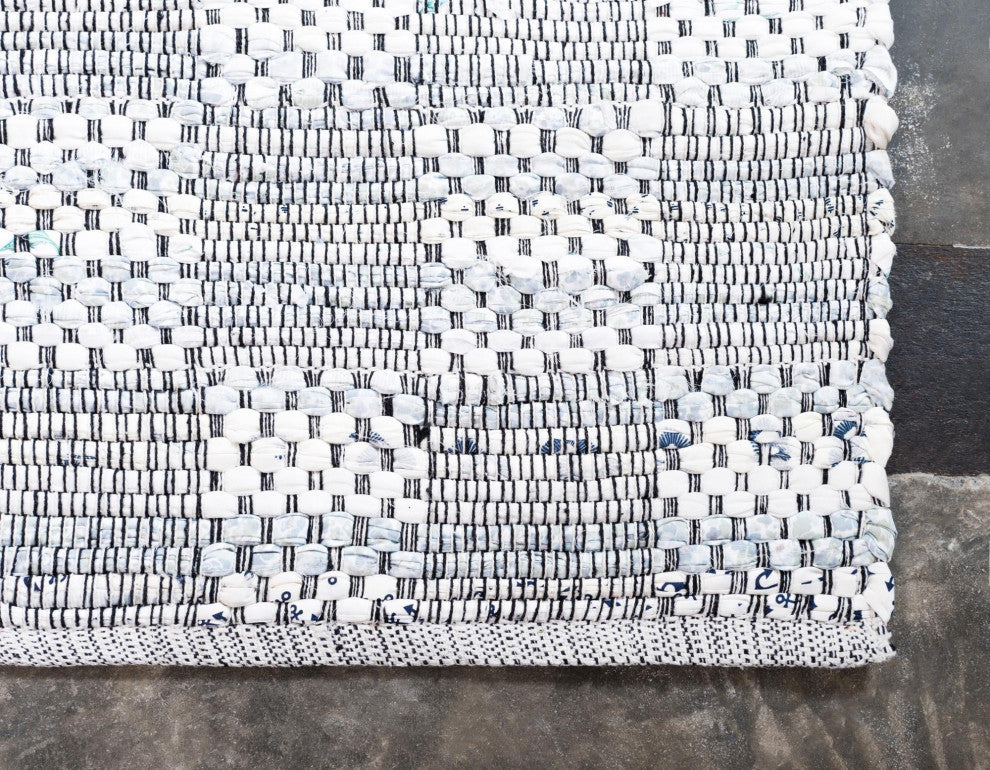 Rug Unique Loom Chindi Cotton Ivory Runner 2' 6 x 6' 0