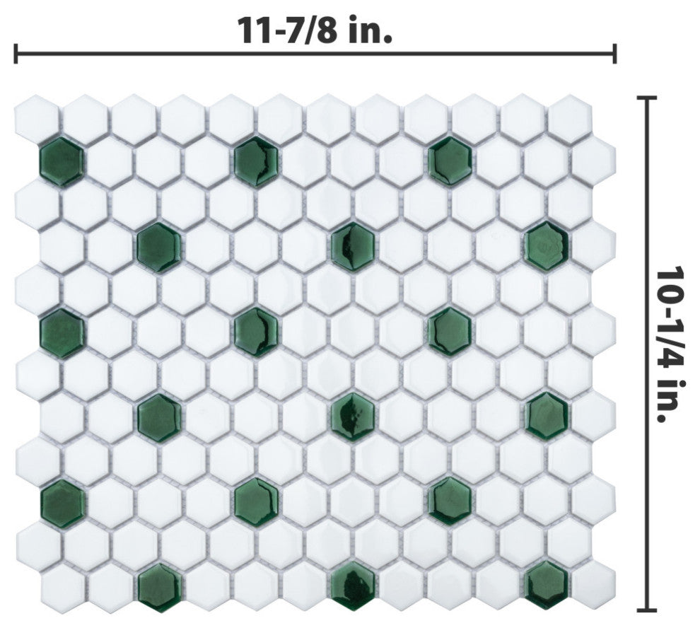 Metro Ion 1" Hex Emerald Dot Porcelain Floor and Wall Tile