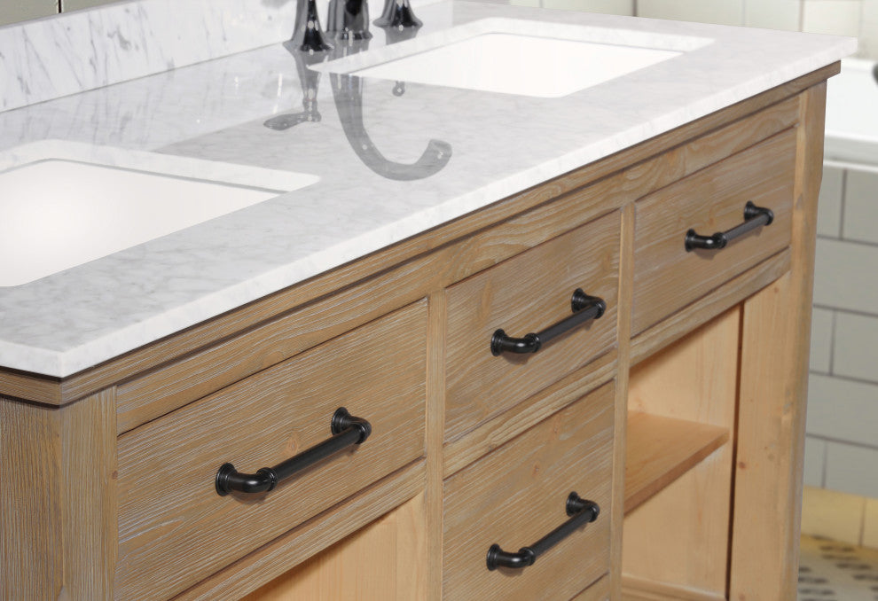 Lauren 60" Bathroom Vanity, Weathered Fir Finish, Italian Carrara Marble