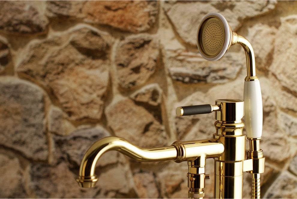 Kingston Brass Freestanding Tub Faucet With Hand Shower, Polished Brass