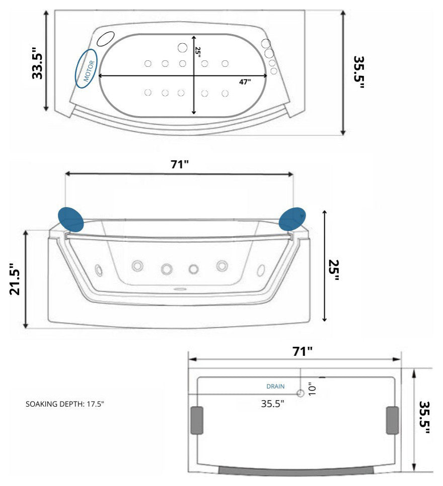 Hot Tub 71"x35" 2-Person Double Pump With Heater, Privilege